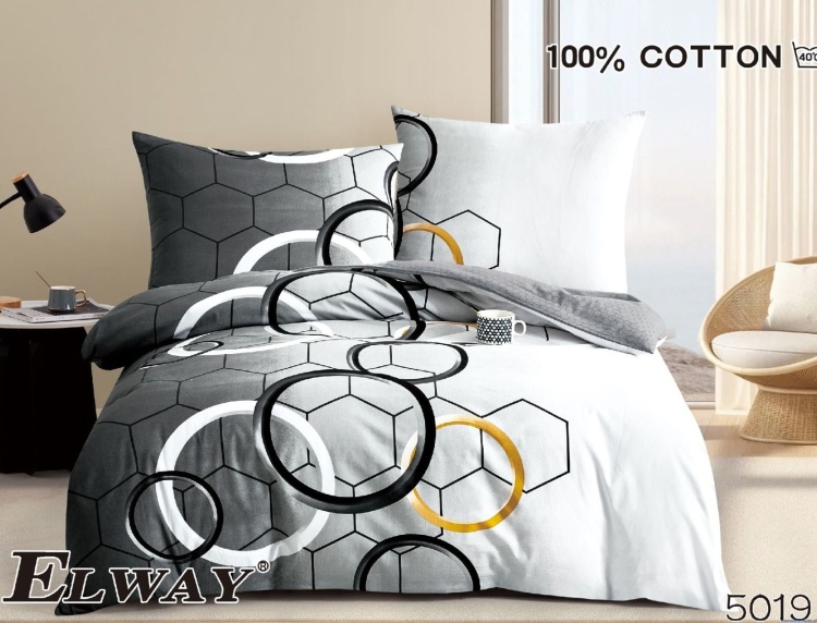 m5019.jpg Pościel bawełniana Elway 160x200cm dwustronnapopiel z białym koła plastry miodu szaro popielate