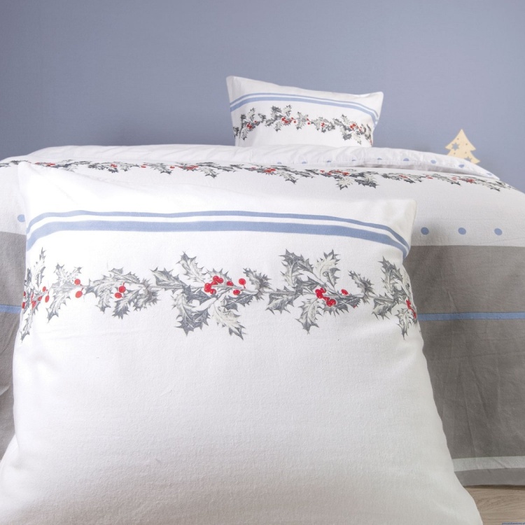 Pościel świąteczna flanelowa 200x220cm popielato biała z gałazkami