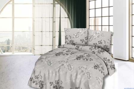 Komplet pościeli z bawełny w rozmiarze 160x200 Beżowo popielata w kwiaty