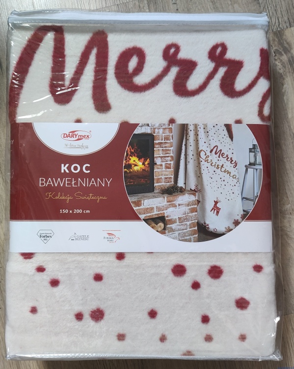 Koc świąteczny 150x200cm gruby narzuta puszysty mieciutki Merry Christmas renifer