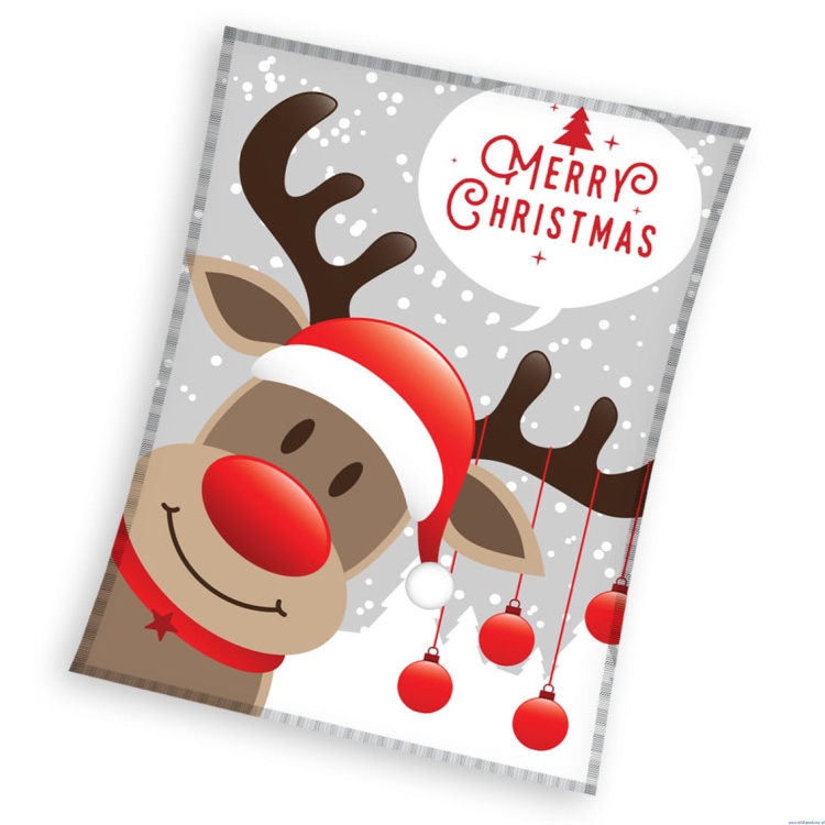 Koc świąteczny 150x200cm polarowy Merry Christmas renifer na popielatym tle knl211002 fleece.jpg