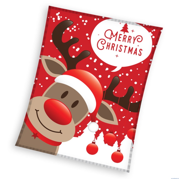 Koc świąteczny 150x200cm polarowy Merry Christmas renifer z czerwonym nosem knl201125