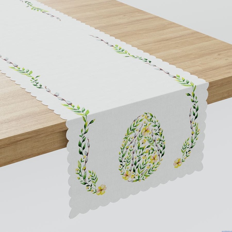 Bieżnik wielkanocny 38x160cm wodoodporny z kwiatami jajko bianka