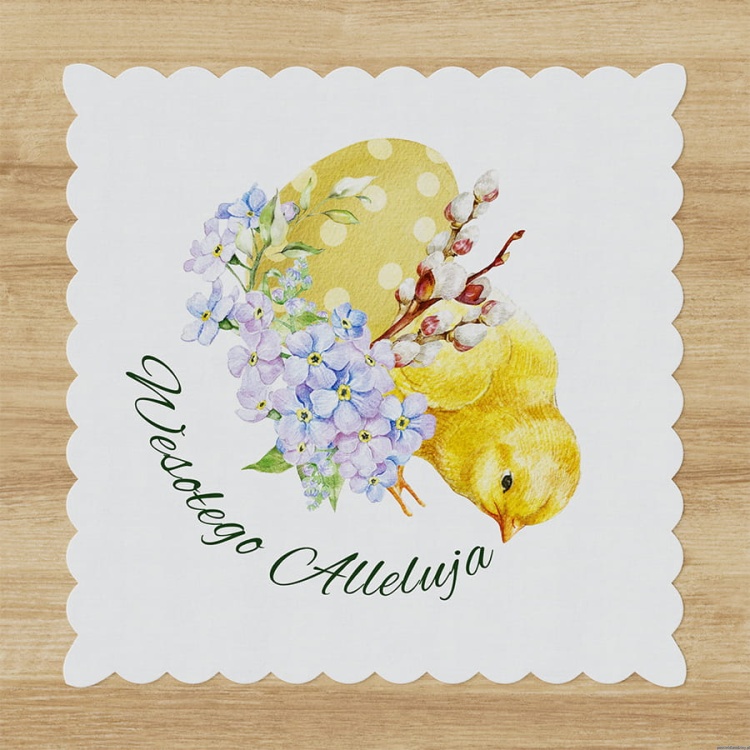 Serwetka wielkanocna 38x38 kurczaczek pisanka WESOŁEGO ALLELUJA wodoodporna