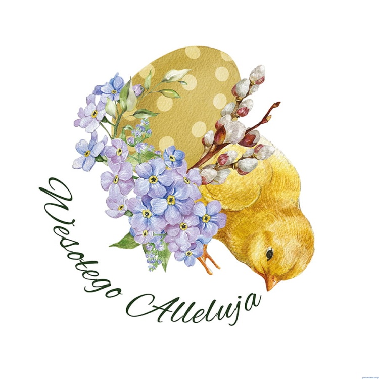 Serwetka wielkanocna 38x38 kurczaczek pisanka WESOŁEGO ALLELUJA wodoodporna