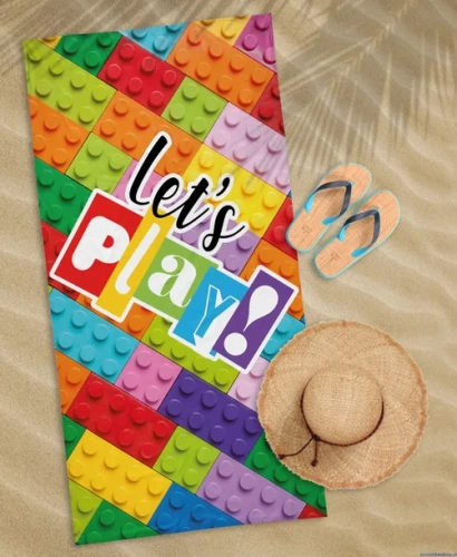 Ręcznik plażowy 70x140 Klocki konstrukcyjne wielokolorowe 1071 dziecięcy bawełniany młodzieżowy