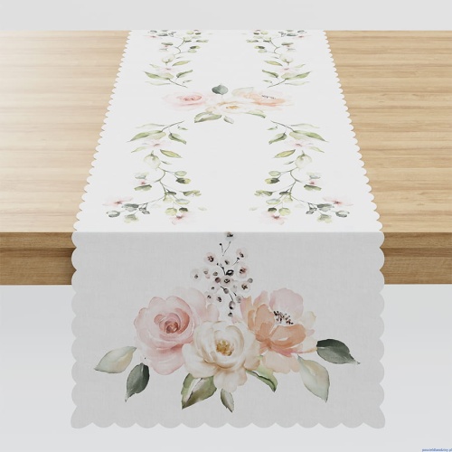 Bieżnik 38x140cm wodoodporny  Lanosa z kwiatami łososiowo herbaciane