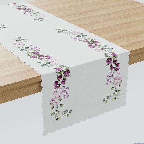 Bieżnik 38x140cm wodoodporny z kwiatami fiolet dalia
