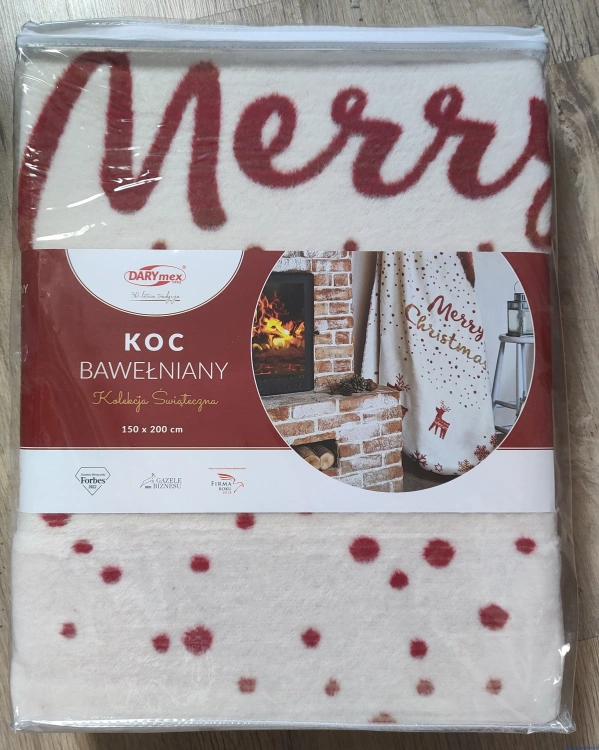 Koc świąteczny 150x200cm gruby narzuta puszysty mieciutki Merry Christmas renifer