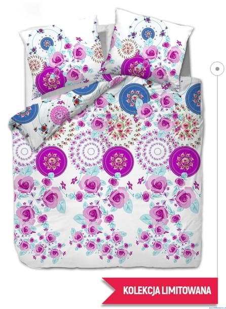 Komplet pościeli z bawełny satynowej 140x200cm kwiaty i koła fioletowe