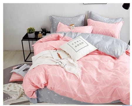 Komplet pościeli dwustronnej bawełna satynowa 160x200cm popiel z morelą