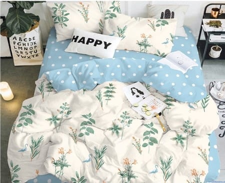 Komplet pościeli dwustronnej 160x200 kremowa z błękitem flamingi