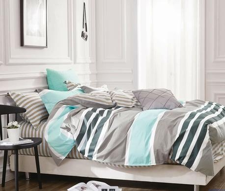 Komplet pościeli dwustronnej 160x200 cm w paski miętowo popielate